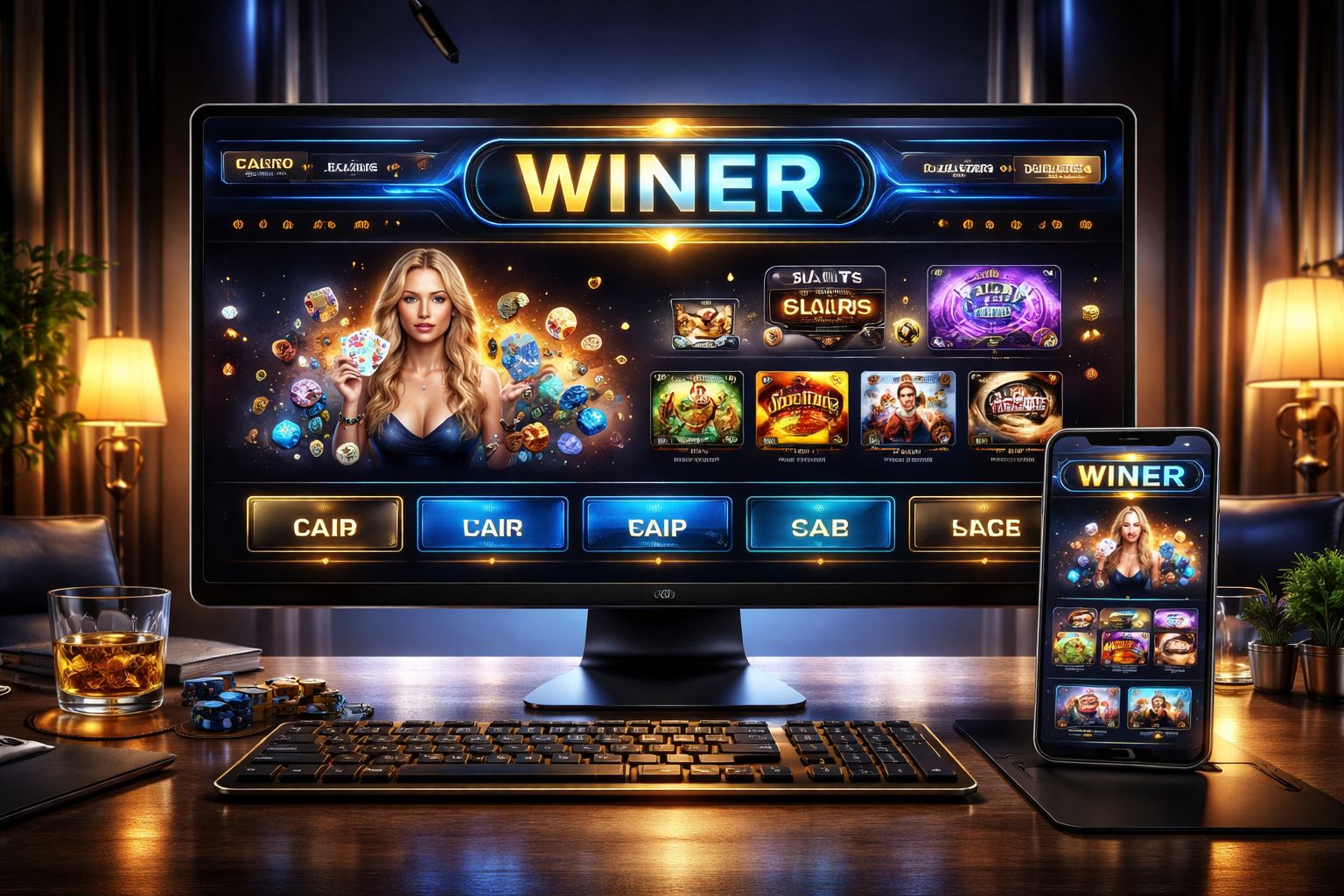 Pantalla del lobby de WINER Casino con tragamonedas y mesas en vivo para jugadores en México