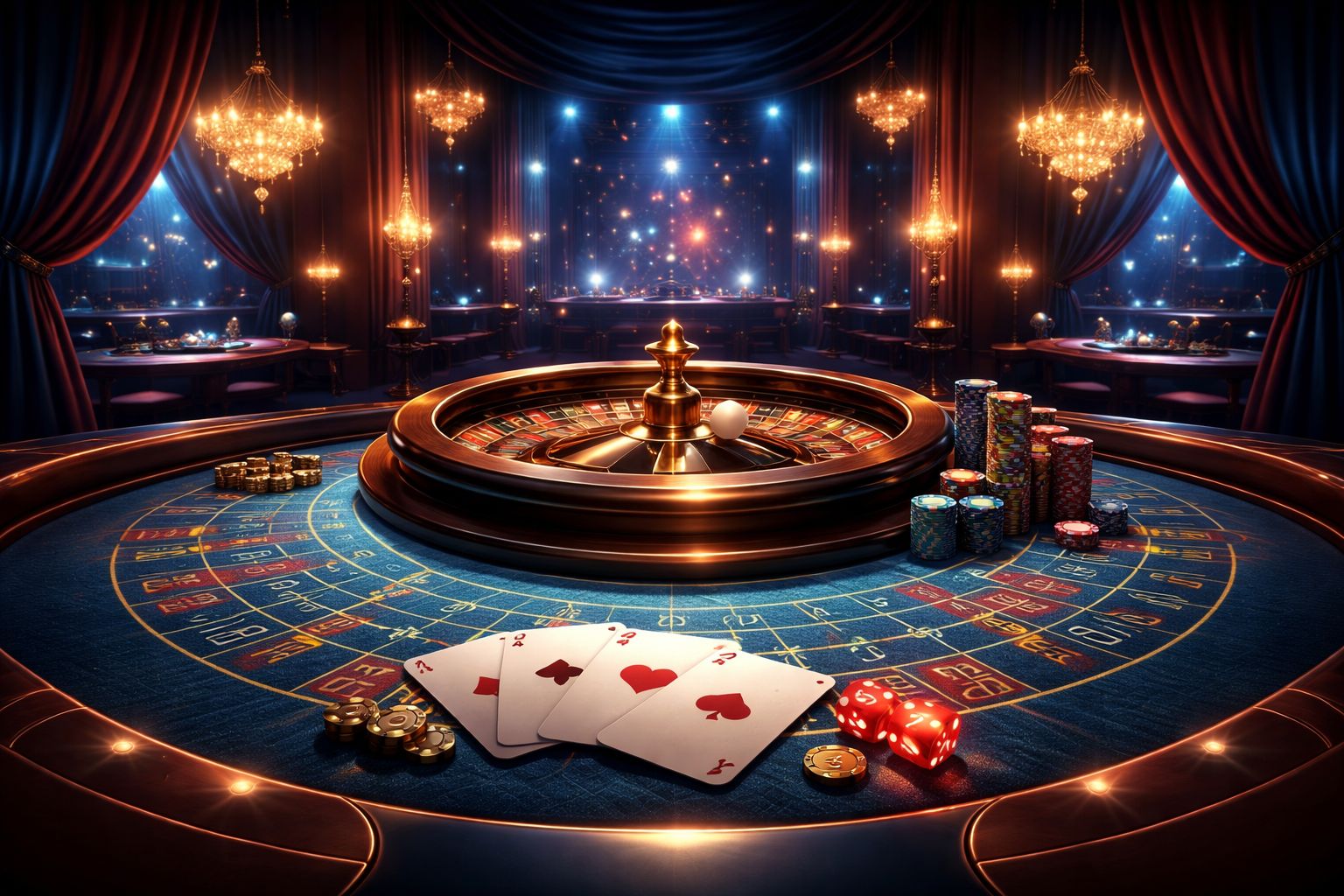 Un entorno pulido de juegos en mesa en vivo con cartas, elementos de ruleta y una atmósfera premium de casino en línea para WINER.